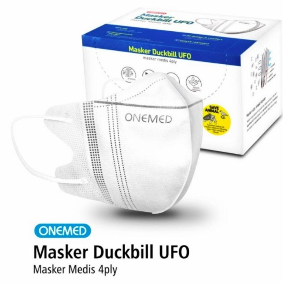 Masker Karet Medis Duckbill UFO Putih 4ply Onemed Box Surgical Mask - Hitam