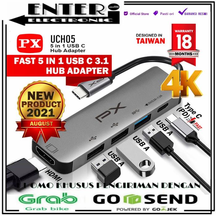 Gambar PX UCH05 - CONVERTER HUB ADAPTER 5 IN 1 4K UHD USB TYPE C 3.1 USB HDMI dari Enter Electronic Kota Tangerang Selatan Tokopedia