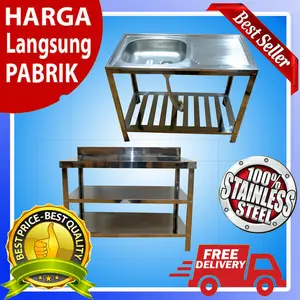 Paket 8 set Meja Stainless 3 Rak MT3 dan Bak Cuci dengan lobang kran