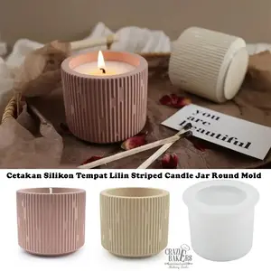 Cetakan Silikon Tempat Lilin Striped Candle Jar Round Mold