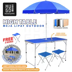 HUGO Meja Lipat Jualan Lubang Tengah Payung Meja Lapak Bazar Portable