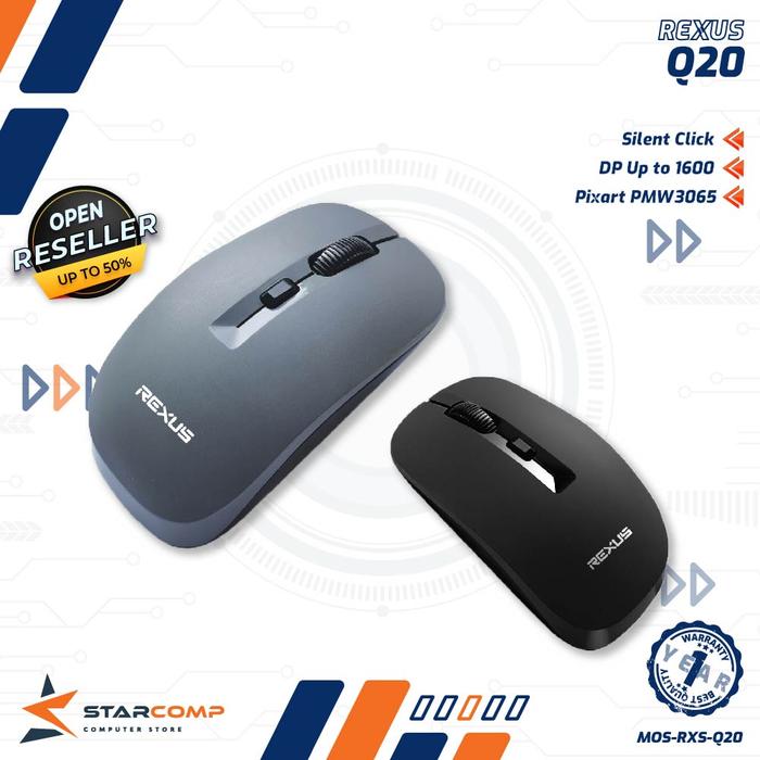 Gambar Rexus Q20 Office Mouse Wireless Silent Q 20 - Black dari Starcomp Solo Kota Surakarta Tokopedia