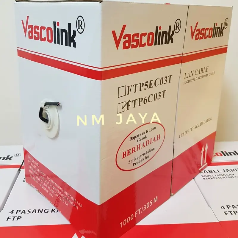 VascoLink Kabel LAN FTP Outdoor CAT6 Hitam Aluminium Foil & Ground 4 Pairs RJ45 Cat6 Vascolink Harga Per Meter 0