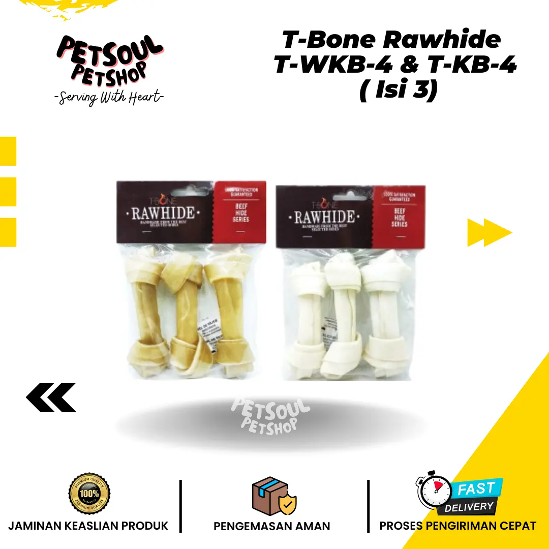 Tulang Gigitan Anjing - TBone Rawhide Knot Bone 4" isi 3