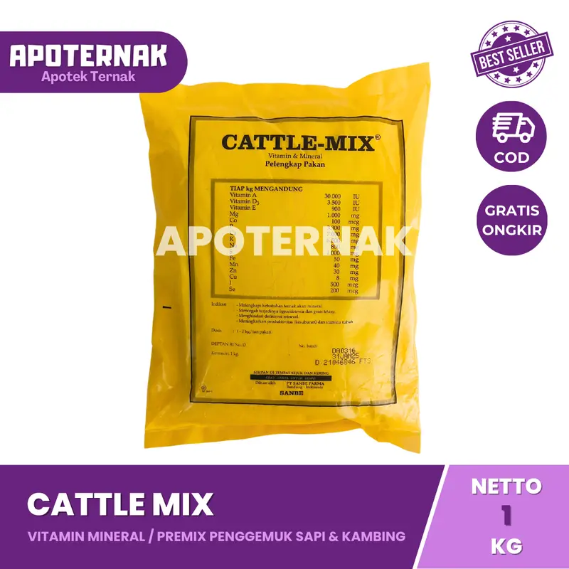 PREMIX CATTLE MIX 1 kg | Penggemuk Sapi Kambing Hewan Ternak | SANBE 3