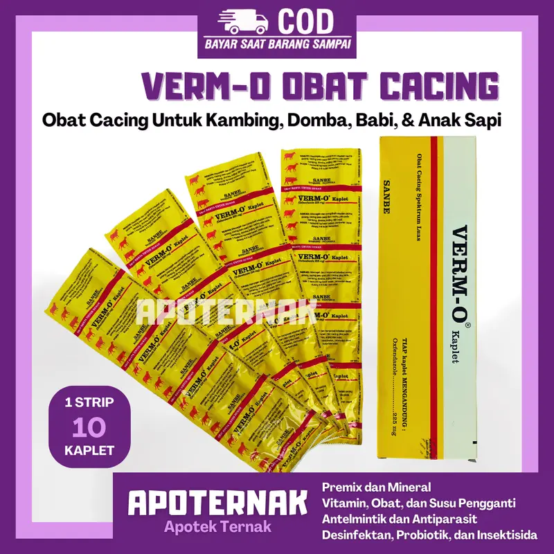 VERM O KAPLET 1 Strip Isi 10 Kaplet | Obat Cacing Hewan Ternak 0