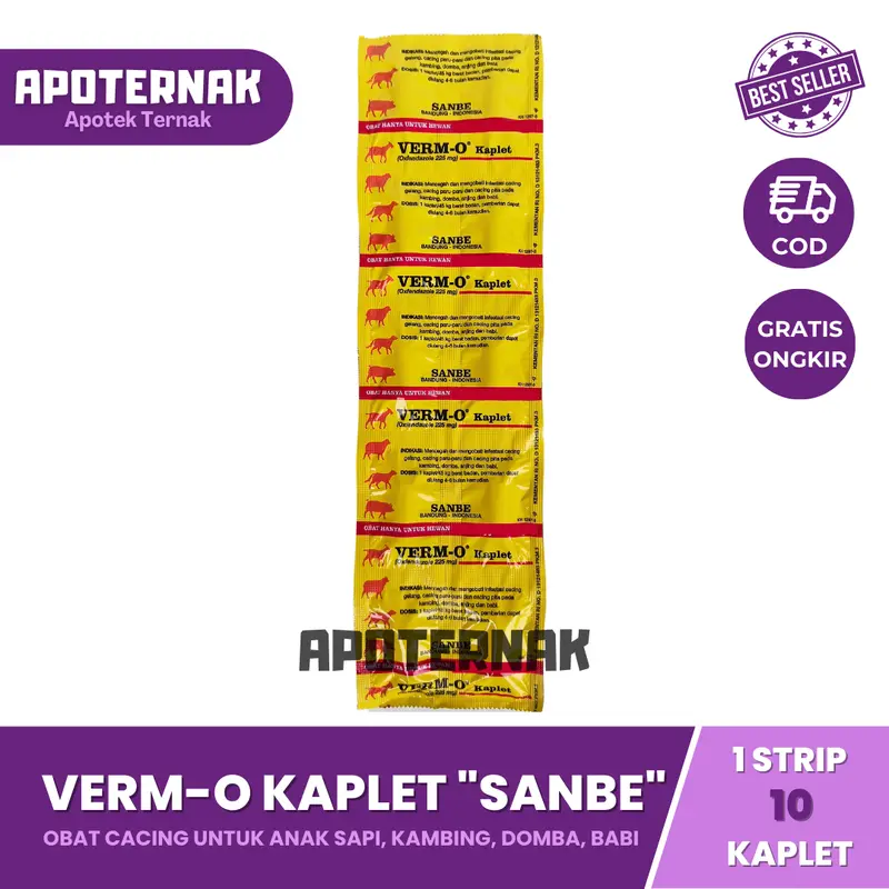VERM O KAPLET 1 Strip Isi 10 Kaplet | Obat Cacing Hewan Ternak 2
