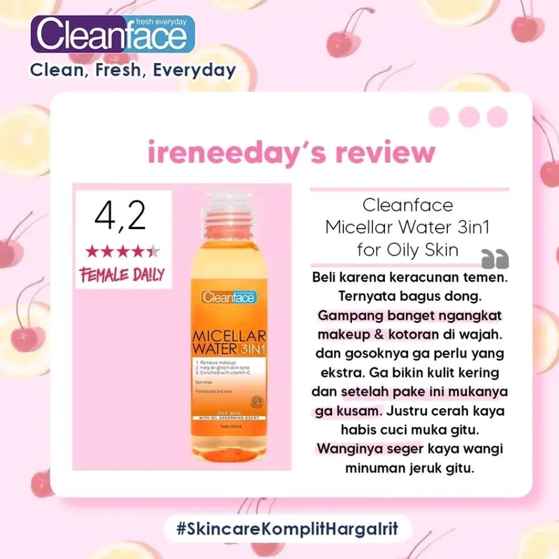 clean face micellar water 250ml Cleanser Wajah Oily 2