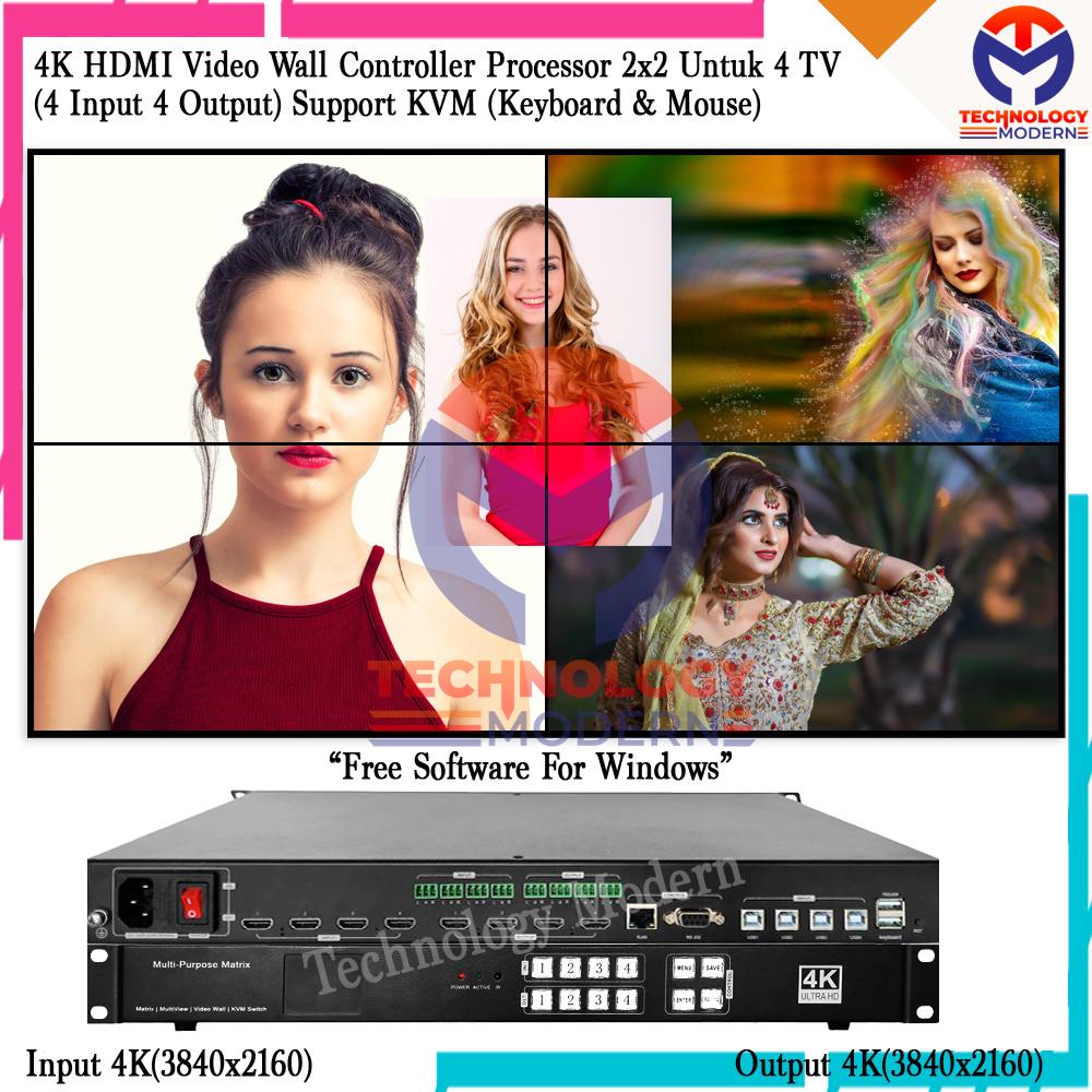 4K KVM Matrix Switcher 4x4 + HDMI Video Wall Controller 2x2 (4 Input 4 Output) Support Mouse
