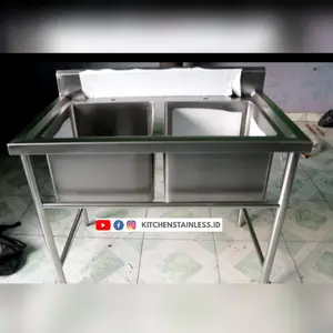 Double Sink Table Stainless 100x60x85/95+ grease trap 40x30x25cm