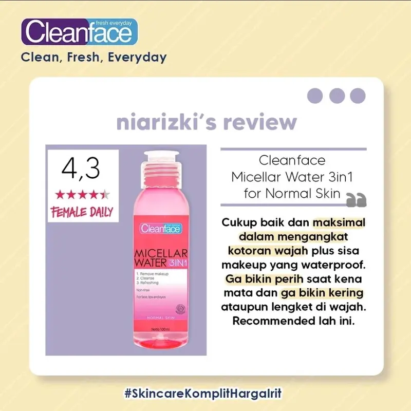 clean face micellar water 250ml Cleanser Wajah Oily 1