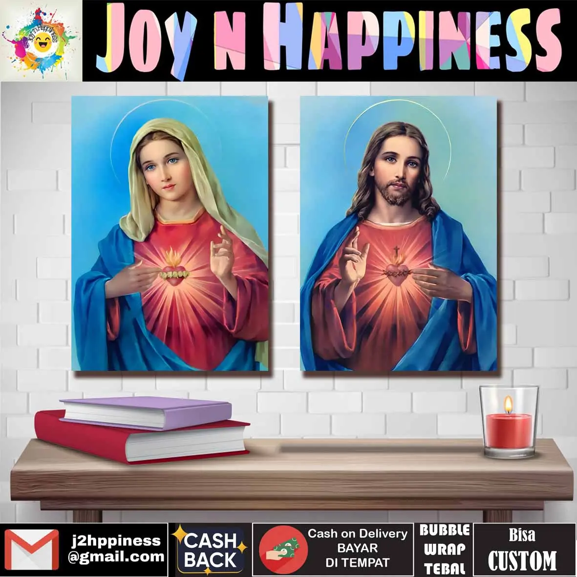 Hiasan Dinding Pajangan Dekorasi Wall Decor Bunda Maria dan Hati Kudus Yesus