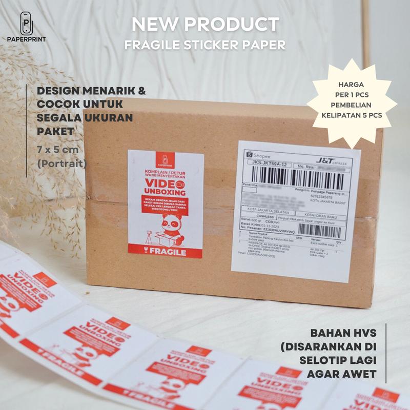 STICKER FRAGILE UNBOXING PANDA Horizontal Landscape Unboxing paket 0