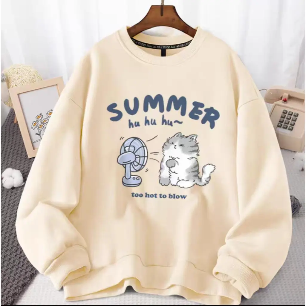 Summer Cat Sweater Wanita Cute M - XXL Switer Crewneck Motif Kucing