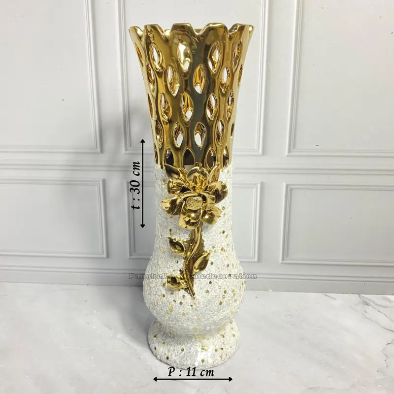 Vas Bunga Keramik Guci Gold Emas  Dekorasi Rumah 0