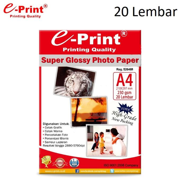 Gambar E-Print Super Glossy Kertas Foto A4 Photo Paper 230gsm 20 Lembar dari AKA Online_NEW Kota Administrasi Jakarta Barat Tokopedia