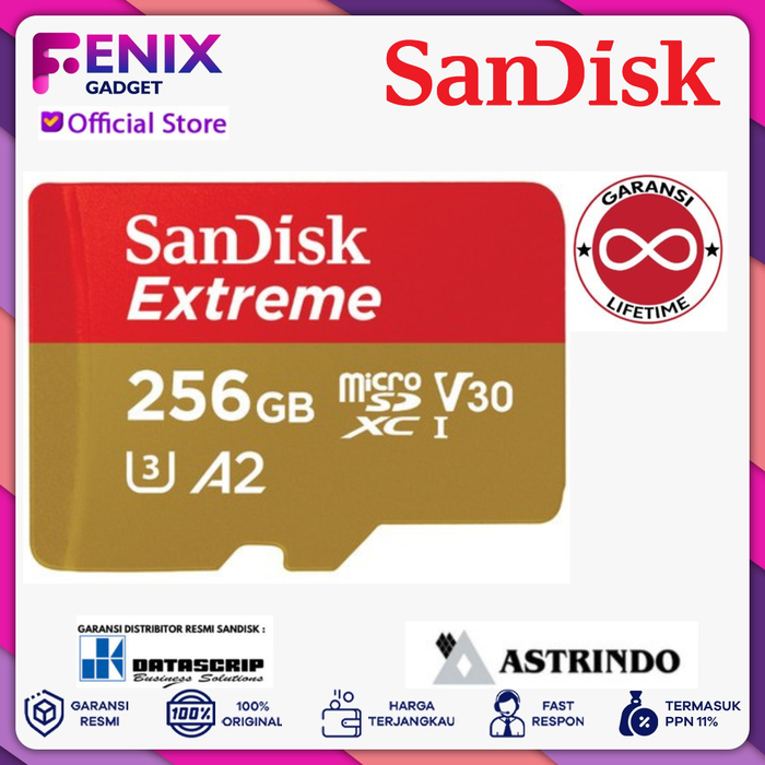 Gambar Micro SD SanDisk Extreme 256GB A2 160MB/s UHS-I - Garansi Lifetime dari Fenix Gadget Kota Administrasi Jakarta Pusat Tokopedia