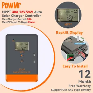 PowMr 30A MPPT Solar Charger Controller 12V 24V PV Max Input 75Voc