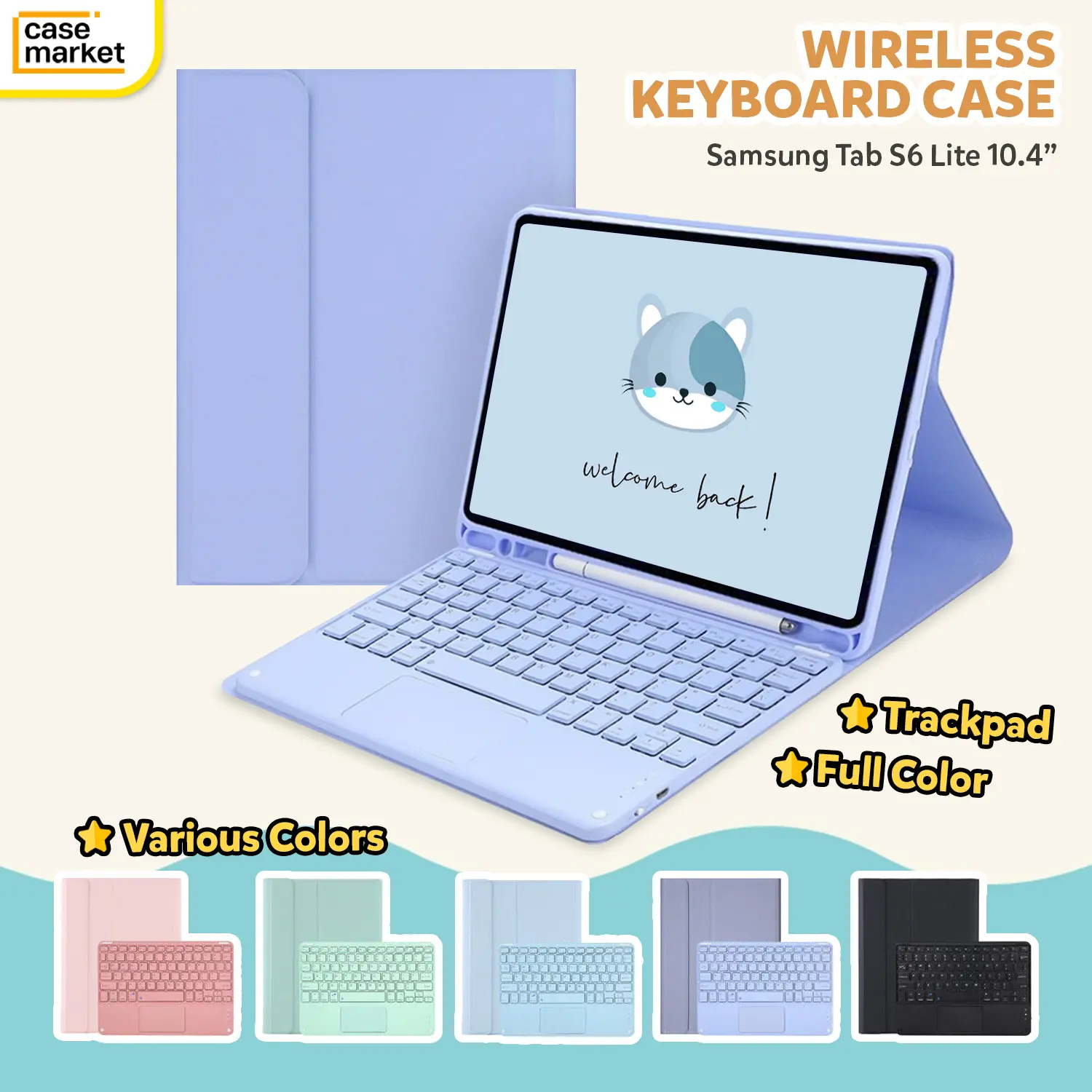 PELINDUNG / COVER for Samsung Tab S6 Lite 10.4 2024 2022 2020 Keyboard Case Trackpad Casing Candy