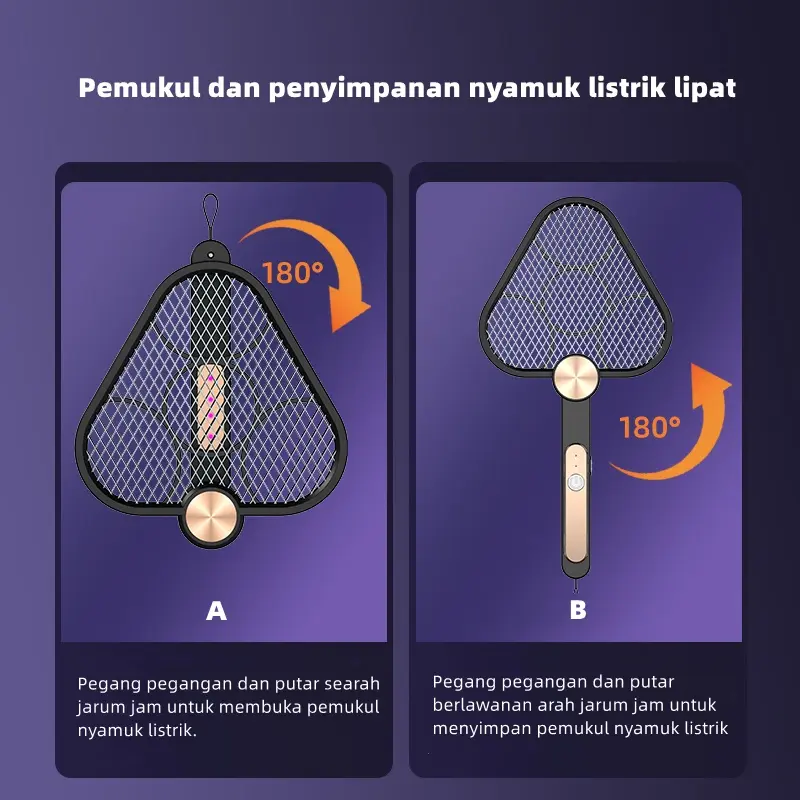 UPUPIN Raket Nyamuk Multifungsi Perangkap Nyamuk 2 in 1 dengan Lampu Gantung & Pemukul Nyamuk Listrik Baterai 2000mAh Portable dan Rechargeable 3