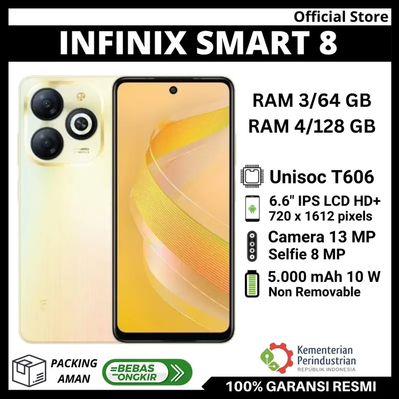 INFINIX SMART 8 4/128 GB GARANSI RESMI, INFINIX SMART 8 3/64 GB 0