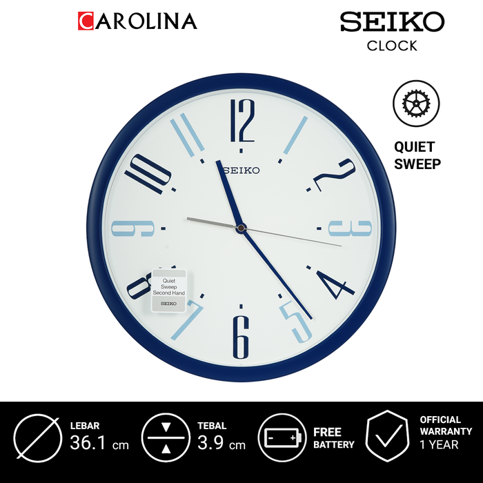 Gambar Jam Dinding SEIKO Analog QXA729L Quiet  Sweep Blue Plastic Case White dari Carolina Watch Kota Administrasi Jakarta Barat Tokopedia