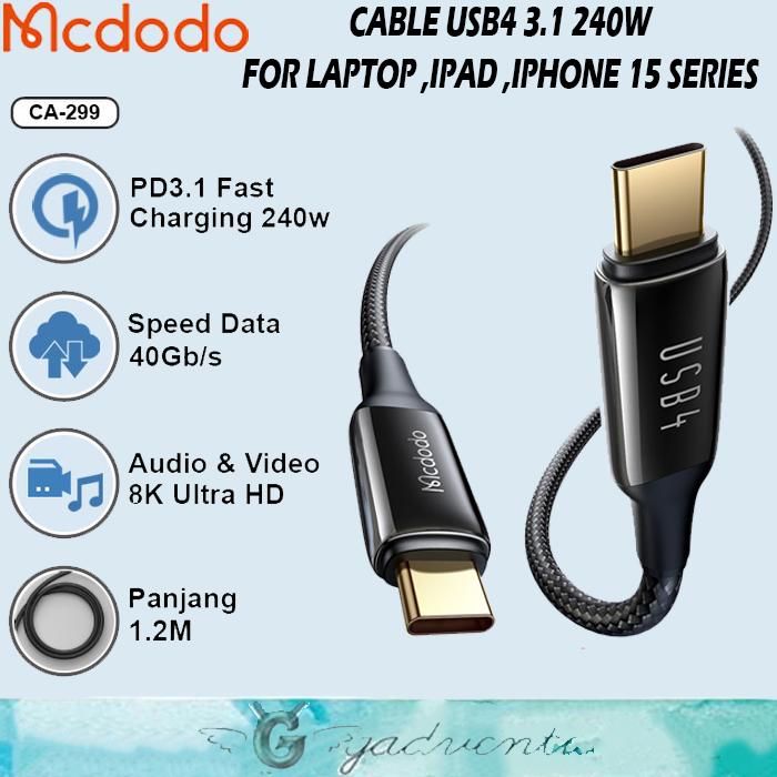 Gambar Mcdodo Kabel Charger USB C To Type C iPad iPhone 15 Fast Charging 240w dari GADVENTIA Kota Administrasi Jakarta Barat Tokopedia