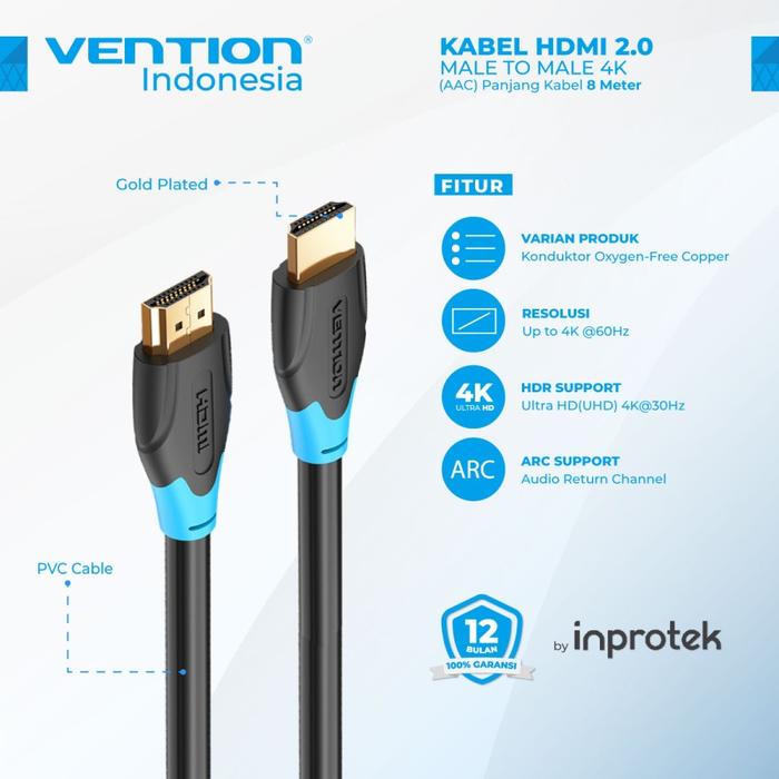 Gambar Vention Kabel HDMI Male to Male 4K for PC LCD Projector AAC - 8 Meter dari specialdealshop Kota Administrasi Jakarta Pusat Tokopedia