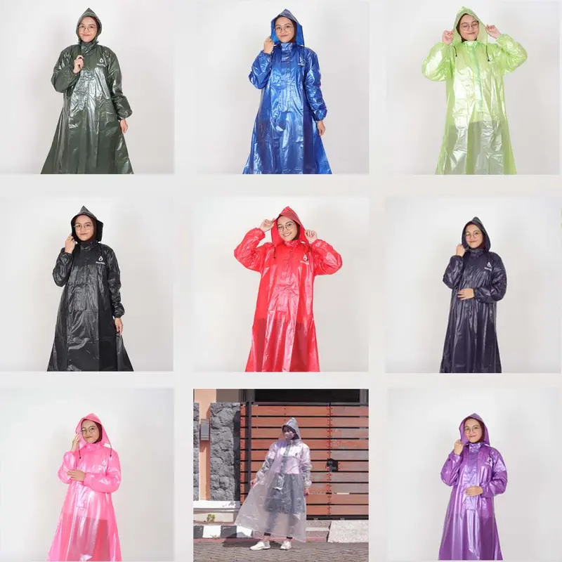 Jas Mantel Hujan Raincoat Ponco Karet  Gamis Wanita Muslimah Dewasa 4
