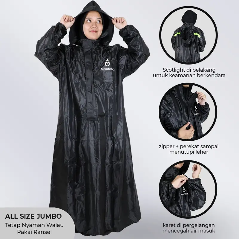 Jas Mantel Hujan Raincoat Ponco Karet  Gamis Wanita Muslimah Dewasa 0