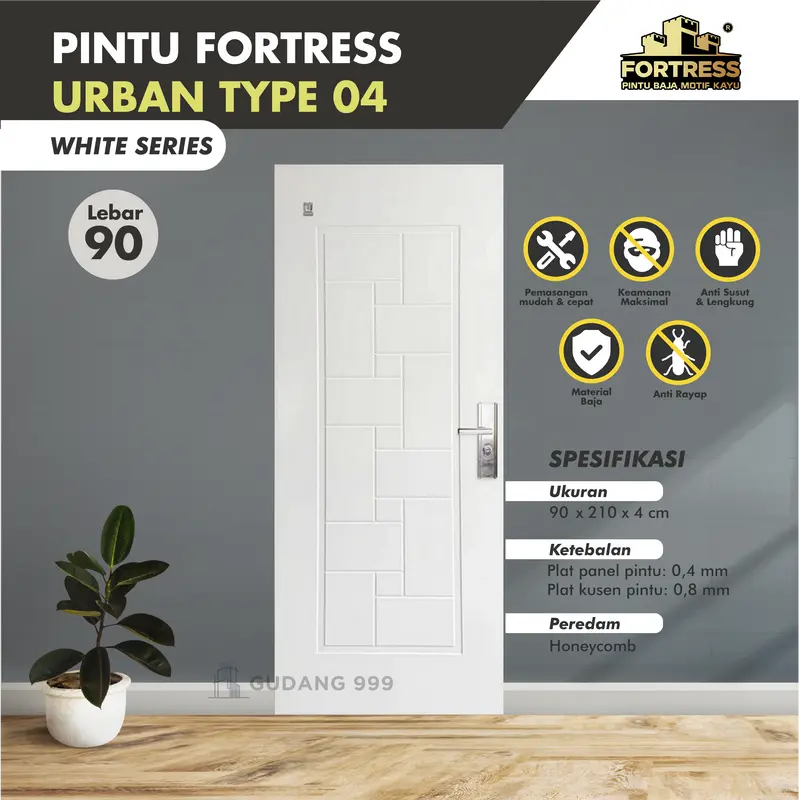 PINTU BAJA FORTRESS URBAN TYPE 04 / 90 CM / PUTIH / PINTU KAMAR 0