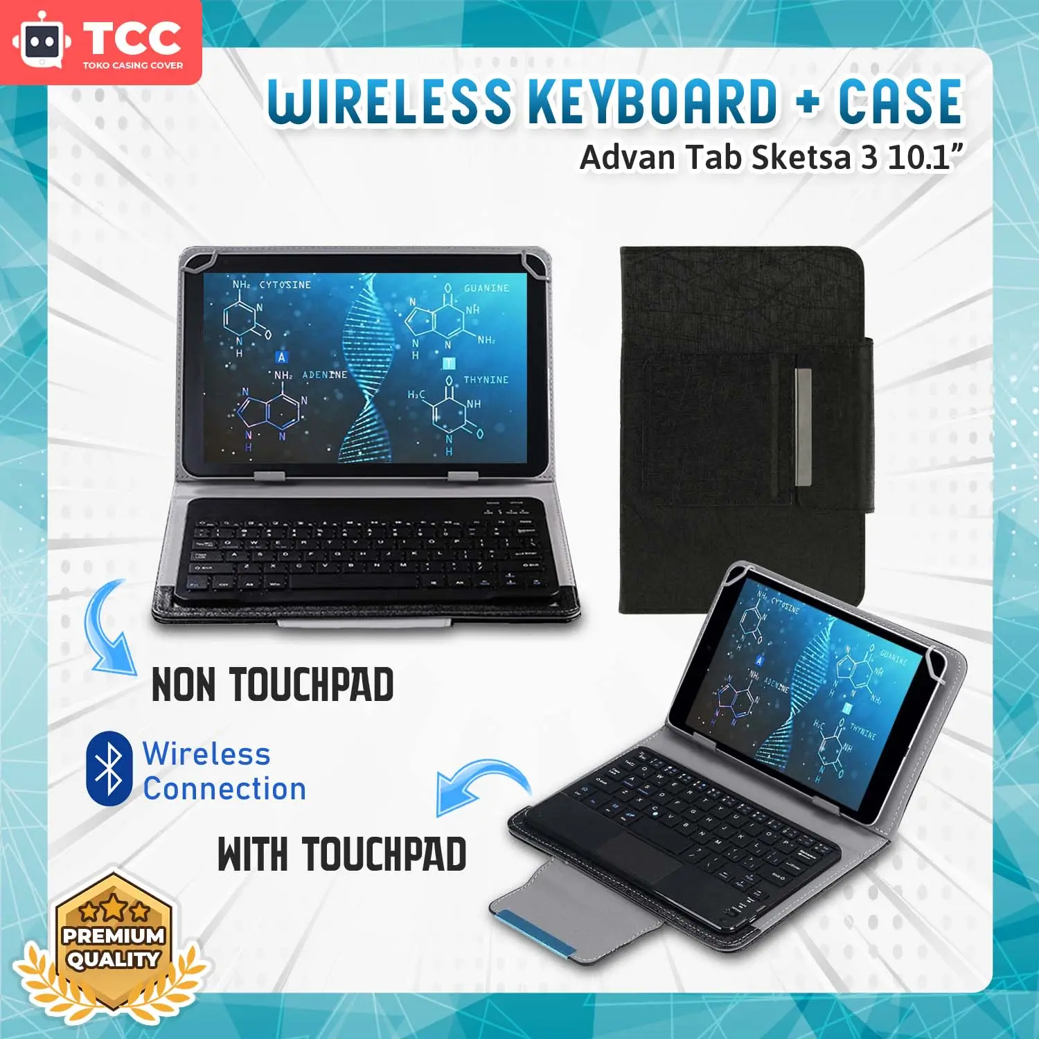 Aksesoris untuk Advan Tab Sketsa 1 2 3 10.1 Bluetooth Keyboard Case Casing Stand Trackpad Flipcase PU Leather Full Cover keybord Backlight