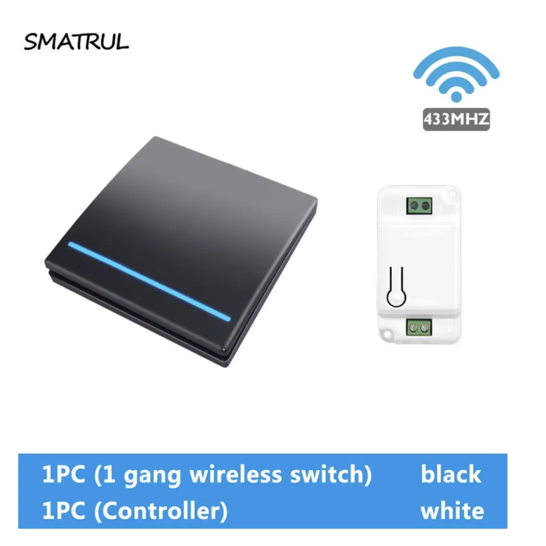 SMATRUL 1 Gang Switch + 1Pc Controller Saklar RF 433Mhz Wifi Remote Control Smart Switch 433Mhz Light Google Home Amazon Alexa | 2.022.0350 | WHK-D01-B-1G1K