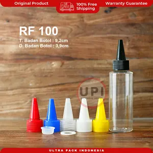 KEMASAN TINTA ISI ULANG - BOTOL PET RF 100ML CLEAR + TUTUP TINTA KERUCUT + PLUG SUMBAT + GASKET