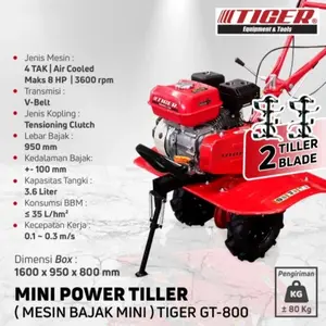 TIGER Mesin Traktor Sawah Bajak Mini Power Tiller GT800 GT 800