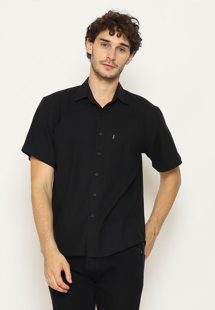 Gambar HEMMEH Kemeja Flanel Hitam Polos Lengan Pendek - S dari HEMMEH.ID Kota Bandung Tokopedia