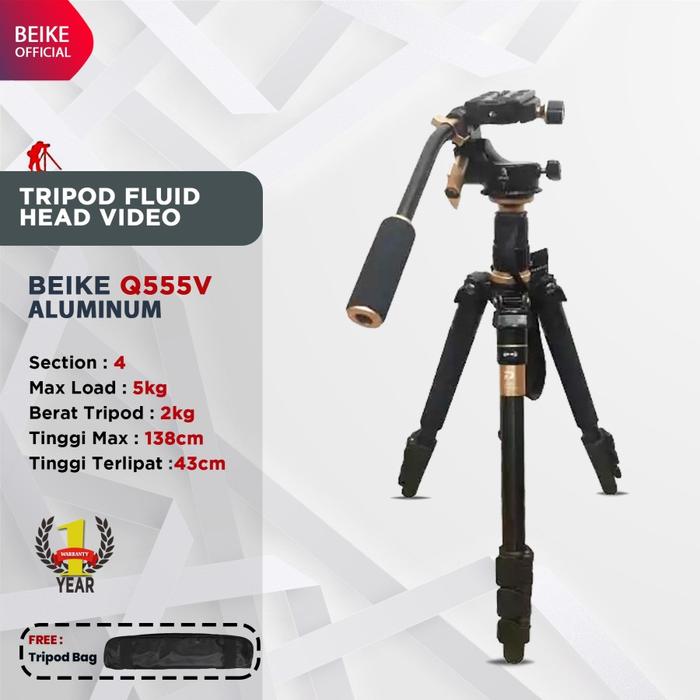 Gambar Beike Tripod BK-555V /  Beike 555V Fluid Head Video dari Witacom Kota Administrasi Jakarta Pusat Tokopedia
