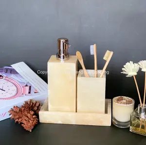 Bath Set Marble Dispenser Soap Onyx | Bathroom Set Onyx
