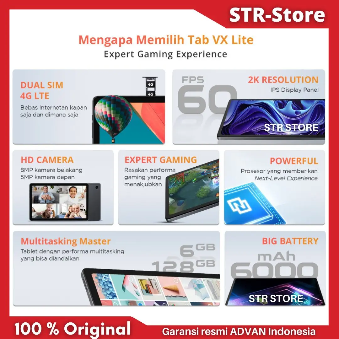 ADVAN TAB VX LITE 6/128 GB GARANSI RESMI TAB MURAH BAGUS TAB 10 INCH