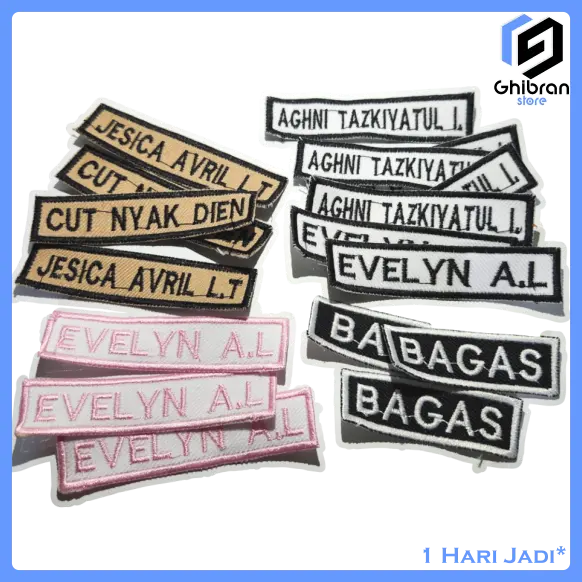 Bordir Nama Dada Custom Bet Nama Seragam Sekolah Kain Putih Coklat