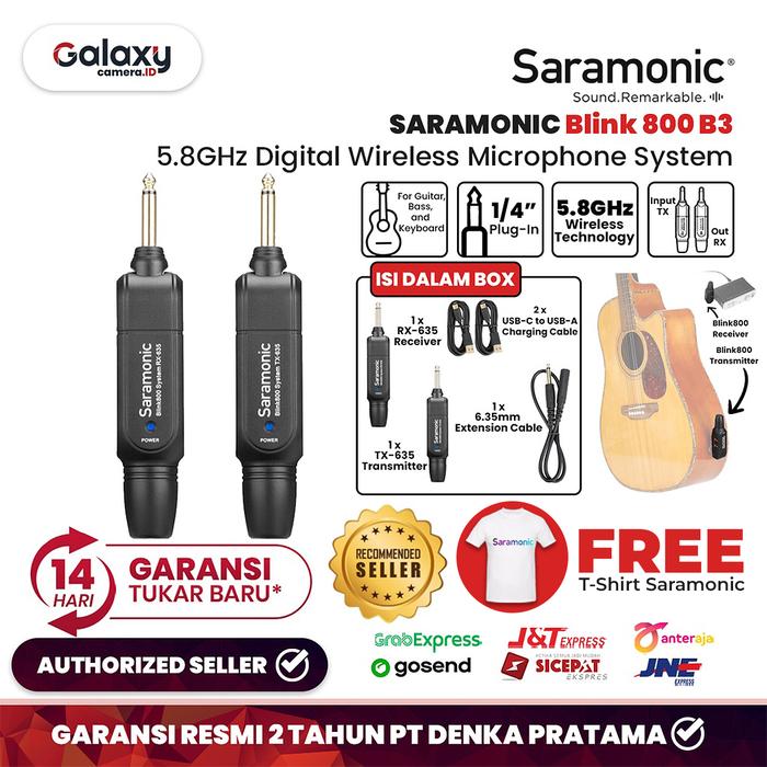 Gambar Saramonic Blink 800 B3 Wireless Mic 6.35mm Untuk Instrument Resmi dari Galaxy Camera Kota Tangerang Tokopedia