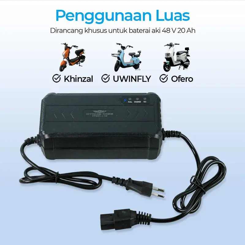 Adaptor Charger Adapter Cas Aki Baterai Sepeda Listrik Skuter 48V 20AH 3