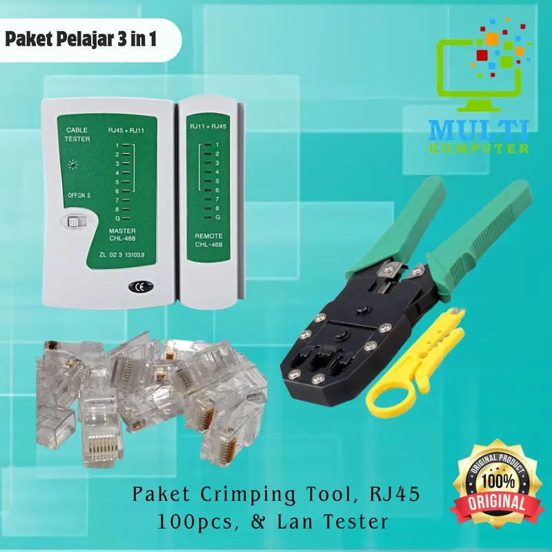 Paket Crimping Tool RJ45 100pcs Lan Tester Paket Pelajar 3 in 1 0
