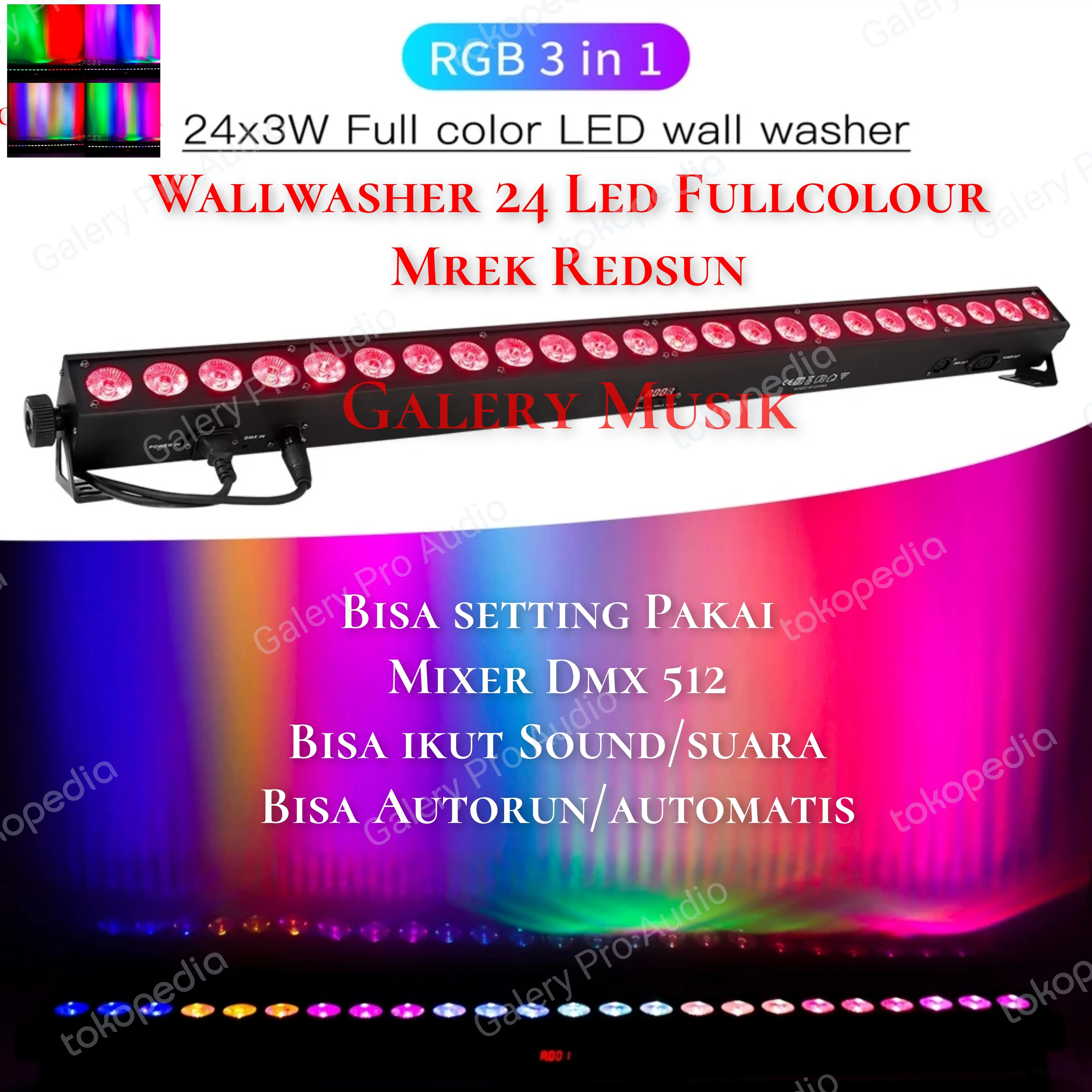 wallwasher led 24x3watt lampu sorot fullcolor buat Cafe, Bar, gereja, dan Panggung2 Pesta lainnya