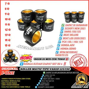 Roller BEAT DELUXE = Vario 125/150 (IONE)Scoopy 2021 Genio Spin Motor Motorcycle 7g-17Gram RACING MIX SET ISI 3 DAN 6 BUTIR RATA UPGRADE CVT