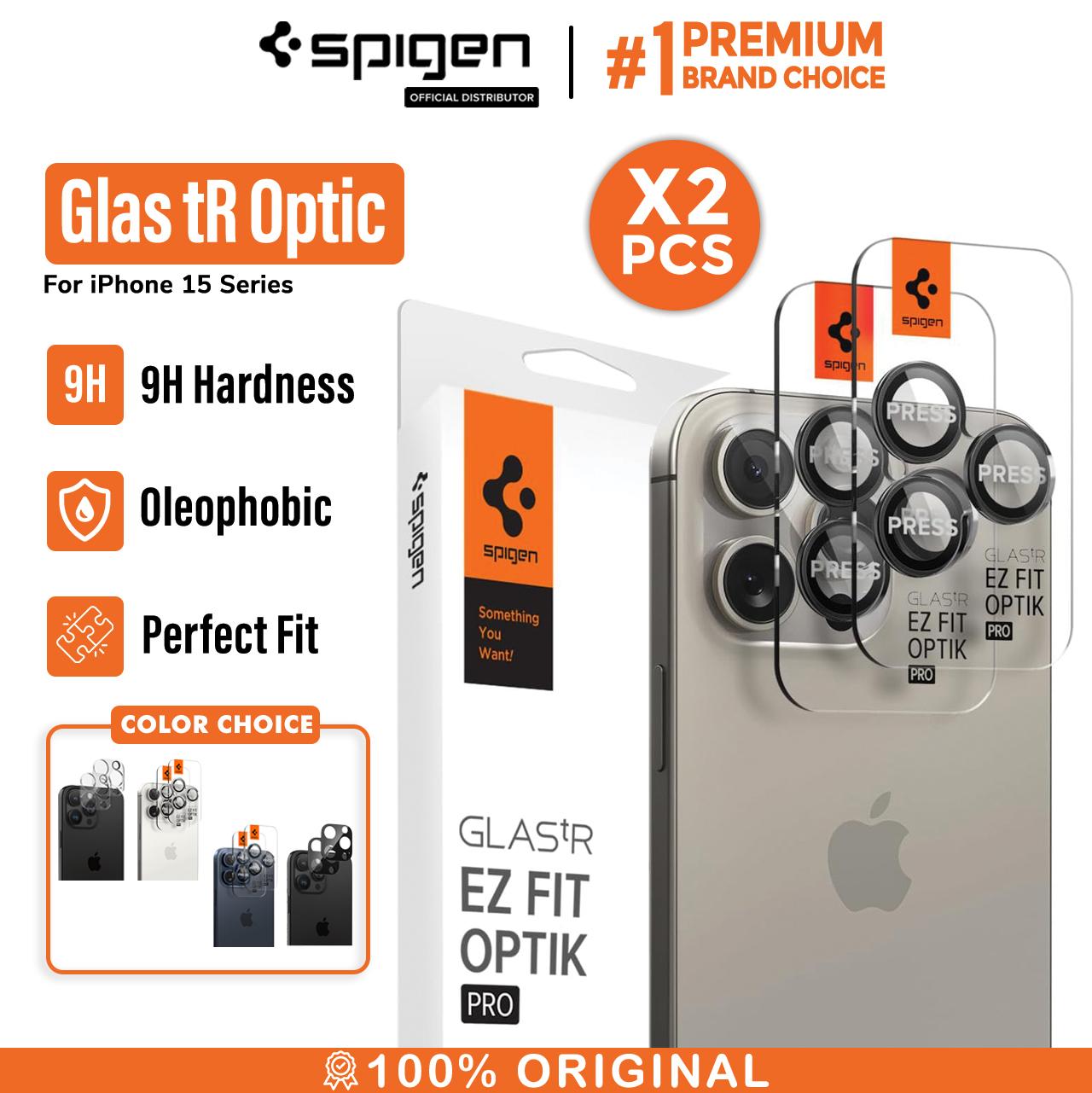 Spigen iPhone 15 / 15 Plus / 14 / 14 Plus Camera Lens Protector Camera Ring with Tray 2 Pack GlastR EZ Fit Optik Pro - Pink AGL07167