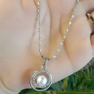 kalung baja putih mutiara bulat silver