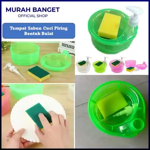 Tempat Sabun Cair Cuci Piring + Spons Dispenser Wadah Sabun Cuci Cair