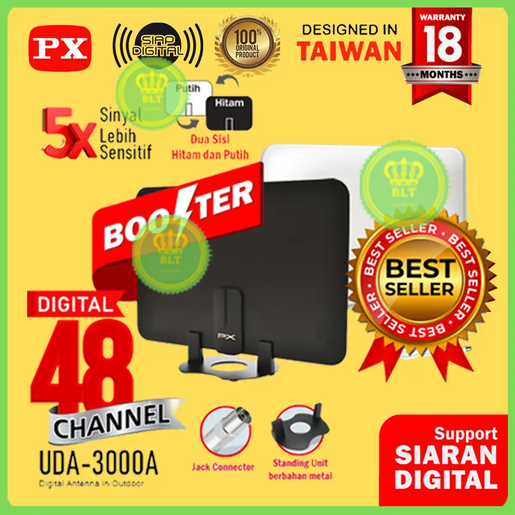 Antena TV Dinding Digital Analog Indoor DVB T2 + Booster PX UDA-3000A
