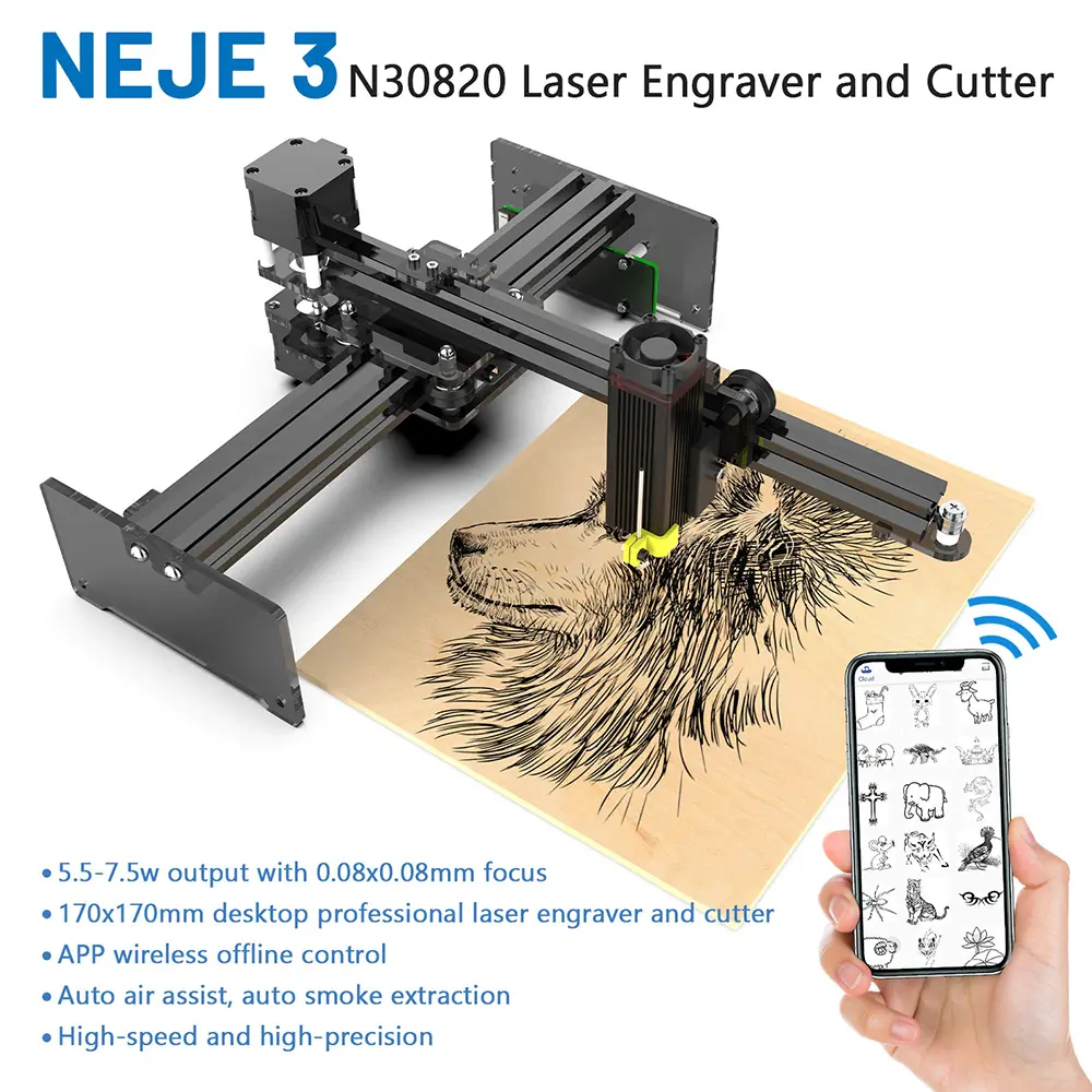 NEJE 3 Mini Laser Engraver Cutter Printer DIY CNC 40W - N30820 - Black